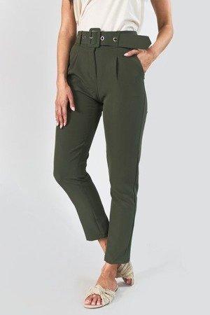 Damskie spodnie z paskiem w kolorze zielonym - Odzież