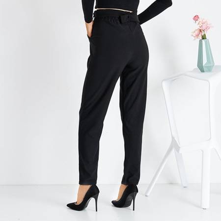 Fekete magas derékú papírzacskós női nadrág - nadrág