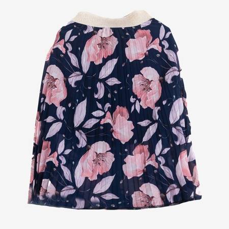 Granatowa plisowana spódnica midi z printem w kwiaty - Odzież