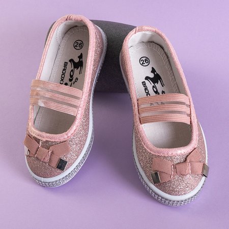 Gyermek rózsaszín brokátbalerinák Tryfonia íjjal - cipők