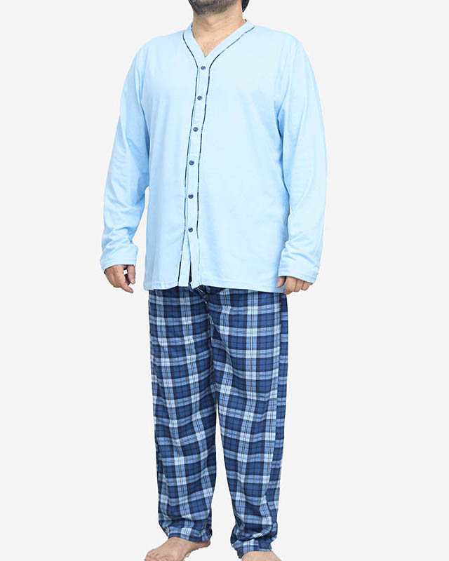 Kék férfi gombos pizsama- Ruházat
