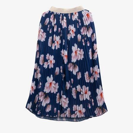 Kobaltowa plisowana spódnica midi z nadrukiem w kwiaty - Odzież