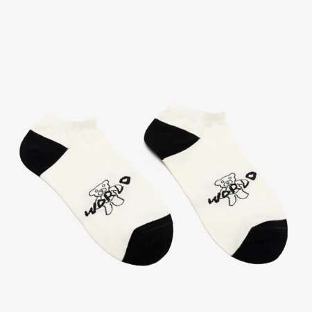 Krémszínű női boka zokni feliratokkal és mackó motívummal - Fehérnemű