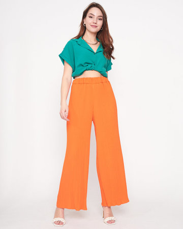 Narancssárga női bordás széles palazzo nadrág - Ruházat