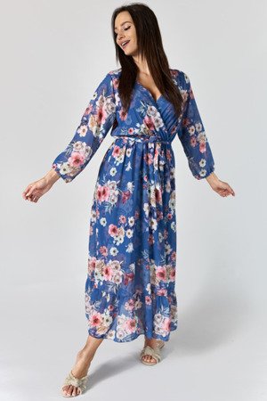 Niebieska maxi sukienka w kwiatki - Odzież