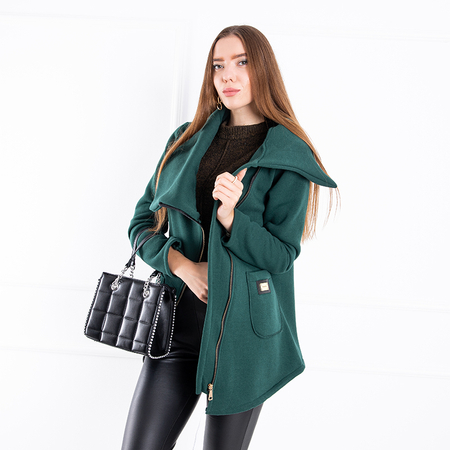 Női zöld meleg kabát aszimmetrikus cipzárral - Ruházat