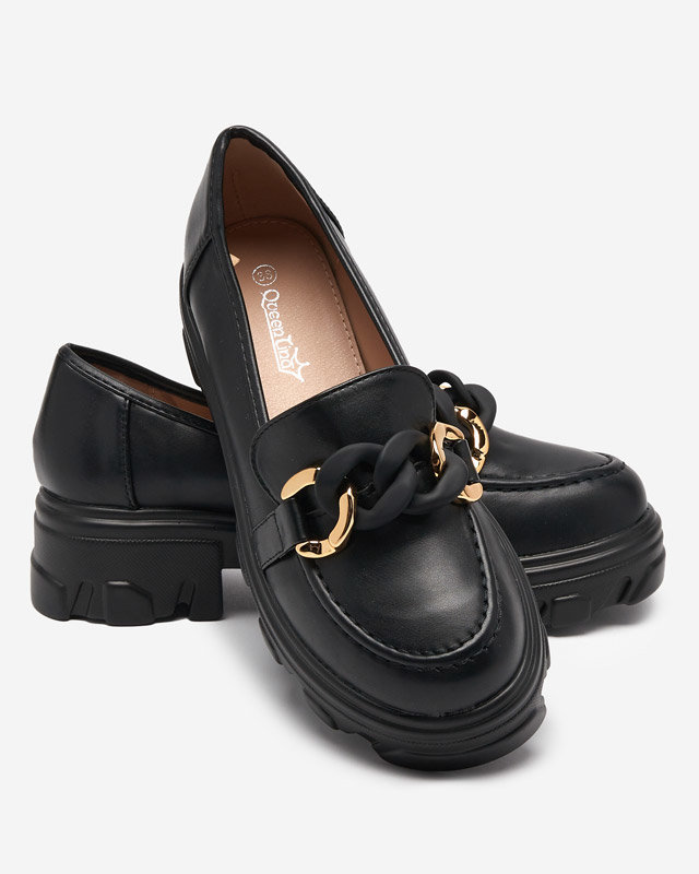 OUTLET Fekete női cipő vastag talppal Simero díszítéssel - Lábbeli