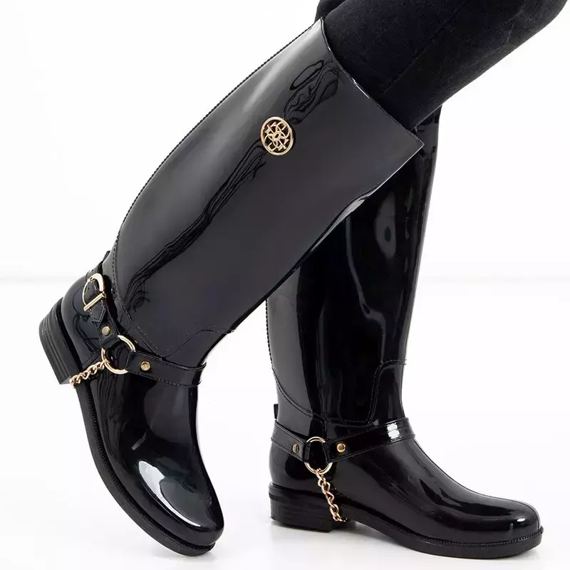 OUTLET Fekete női térdig érő galoshes, Vivienis díszítéssel - Cipő