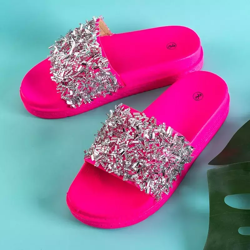 OUTLET Neon rózsaszín női papucs köbös cirkóniákkal Onesti - Cipő