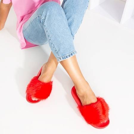 OUTLET Piros papucs szőrrel Millie- Shoes