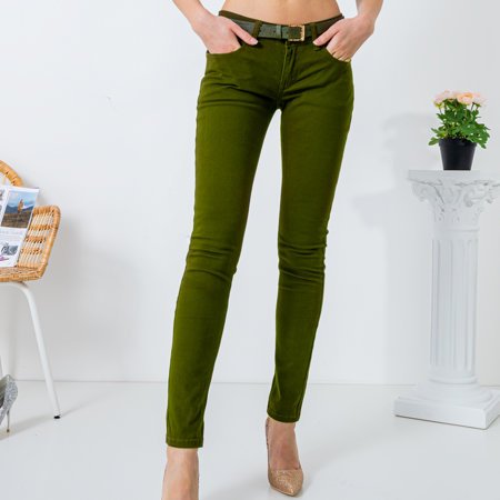 Sötétzöld női egyenes nadrág övvel - Ruházat