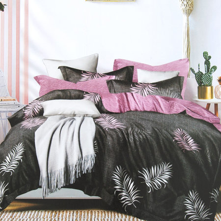 Szürke és rózsaszín pamut ágynemű 200x220, 4 db -os leveles szettben - Ágynemű