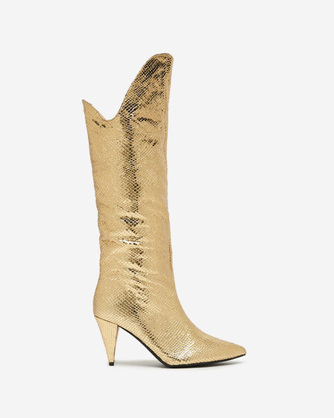 Arany női magassarkú csizma dombornyomással Elivea- Footwear