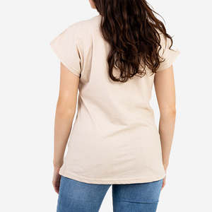 Bézs színű női póló arany mackómintával PLUSZ MÉRET - Ruházat