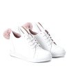 Białe sneakersy na koturnie z uszami i pomponem Pink Bunny - Obuwie