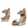 Brązowo - srebrne sandały na koturnie Belinda - Obuwie