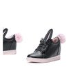 Czarne sneakersy z różową podeszwą na koturnie z uszami i pomponem Carry - Obuwie