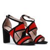 Czarno - czerwone sandały na słupku Violetta - Obuwie