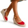 Czerwone damskie sandały na koturnie a'la espadryle Oslape - Obuwie