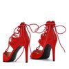 Czerwone sandały na szpilce z wiązaniami Lyn - Obuwie