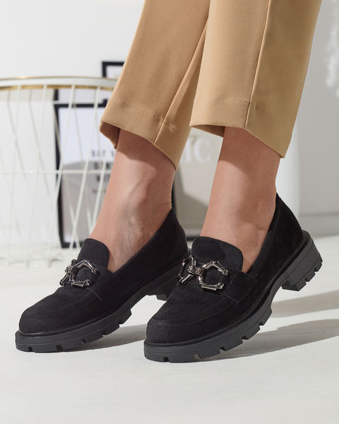 Eco velúr fekete női mokaszin díszítéssel Ihetri- Footwear