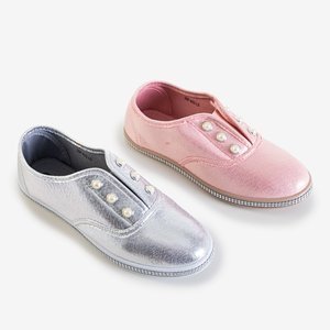 Ezüst gyerekcipő a Merini gyöngyös cipőkön - cipő