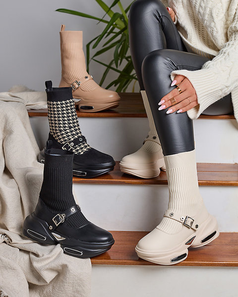 Fekete és bézs színű női sportcsizma felsővel a'la sock Folden- Footwear