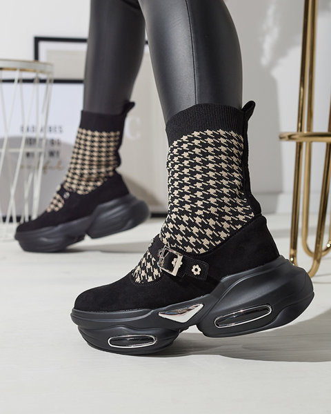 Fekete és bézs színű női sportcsizma felsővel a'la sock Folden- Footwear