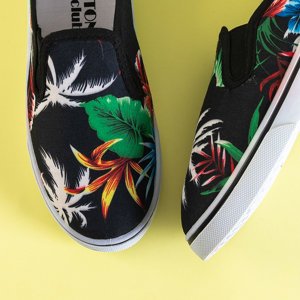 Fekete gyerekcipő Ailbe növényi nyomtatással - cipő