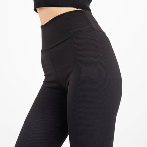 Fekete, magas derekú bordás női leggings - ruházat