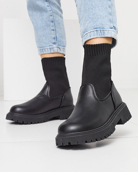 Fekete női csizma bevarrt zoknival Wanddy- Footwear