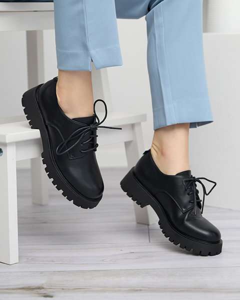 Fekete női fűzős cipő vastag talppal Wegaza - Lábbeli