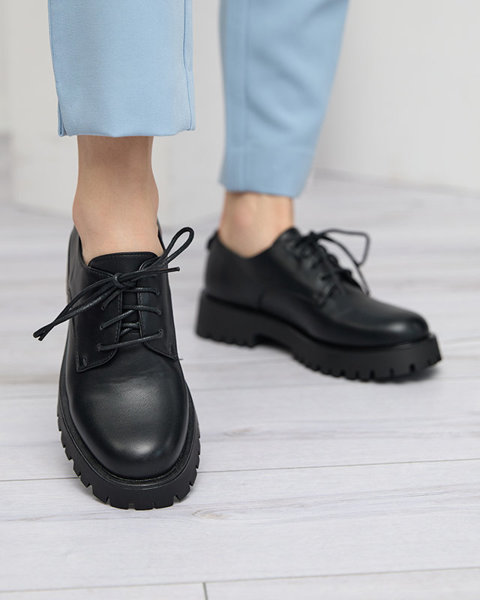 Fekete női fűzős cipő vastag talppal Wegaza - Lábbeli