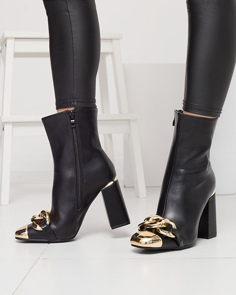 Fekete női magas sarkú csizma arany díszítéssel Amiop- Footwear