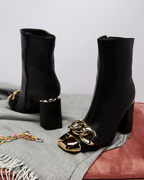 Fekete női magas sarkú csizma arany díszítéssel Amiop- Footwear