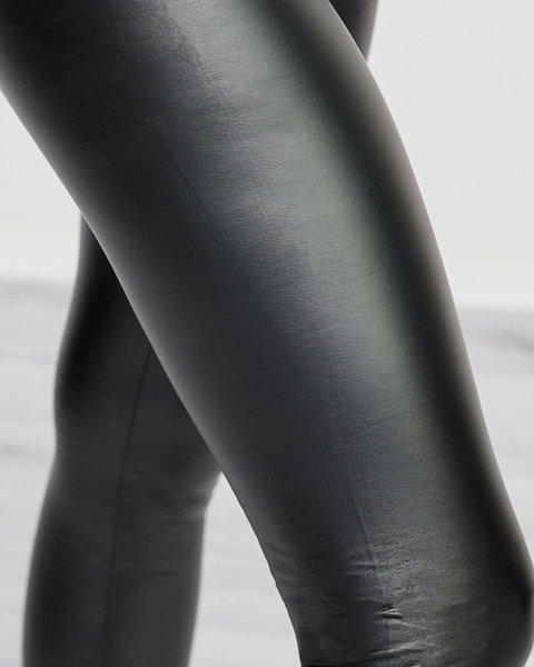 Fekete női öko-bőr leggings - Ruházat