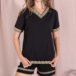 Fekete női póló görög díszítéssel - Ruházat