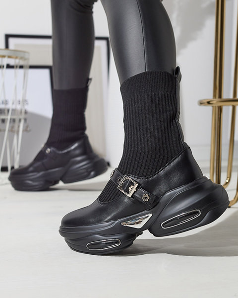 Fekete női sportcsizma felsővel a'la sock Folden- Footwear