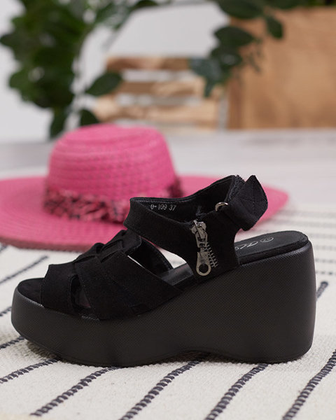 Fekete női szandál magas éksarkú Medira - Cipők