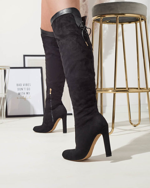 Fekete női térdig érő csizma Cenolli- Footwear