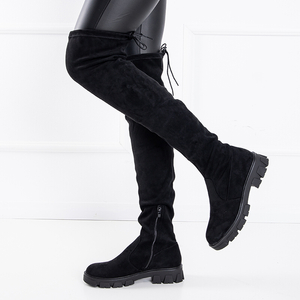 Fekete velúr lapos a térdcsizma felett Engi- Footwear