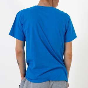Férfi kék pamut póló nyomtatással - Ruházat