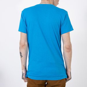 Férfi kék pamut póló nyomtatással - Ruházat