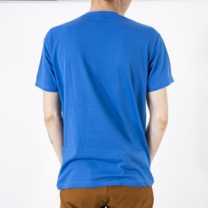 Férfi kék pamut póló színes nyomtatással - Ruházat