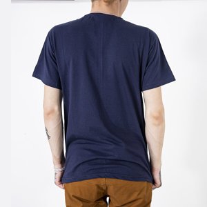 Férfi sötétkék pamut póló színes nyomtatással - Ruházat