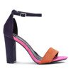 Fioletowe sandały na wysokim słupku z elementami w kolorze pomarańczowym i różowym Livia - Obuwie