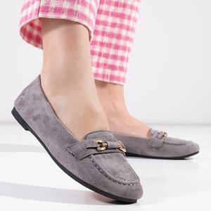Jelina díszítésű szürke női mokaszin - cipő