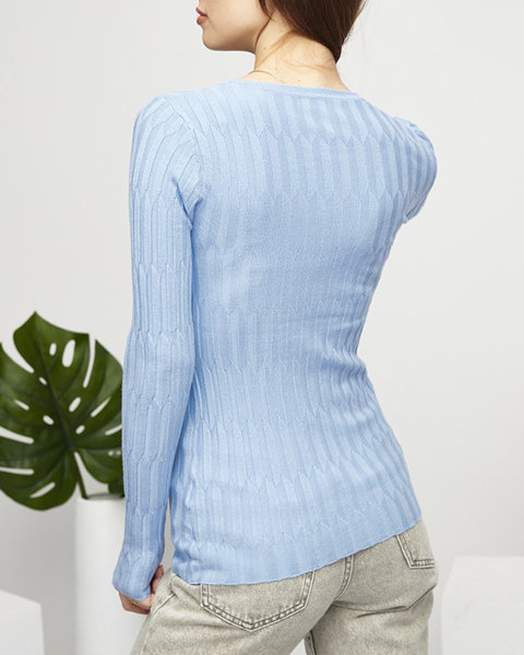 Kék bordás női pulóver - Ruházat