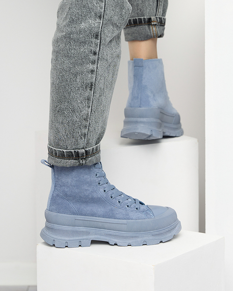 Kék fűzős női lapos sarkú csizma a Wertikától - Footwear