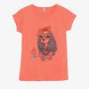 Koralowa damska koszulka z nadrukiem pieska - Odzież